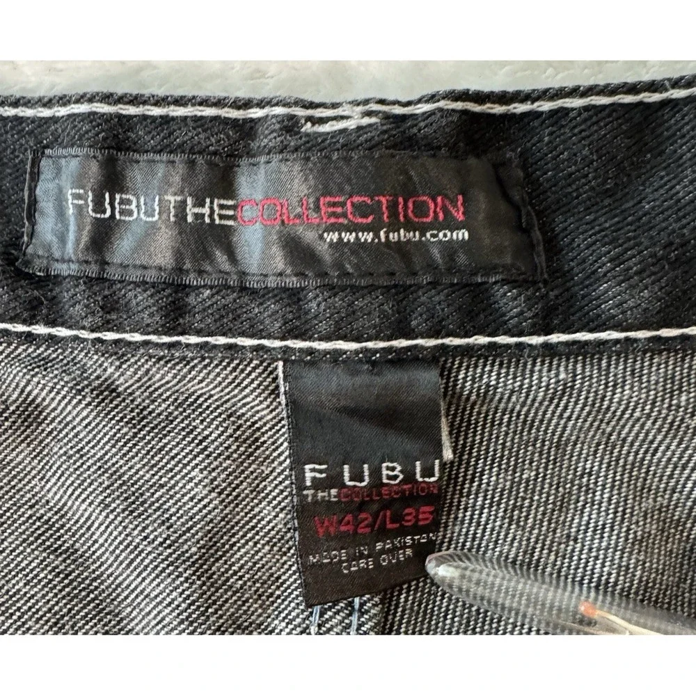 Vintage FUBU Collection Jeans Mens **42** Black Denim Baggy Carpenter‎ Hip Hop